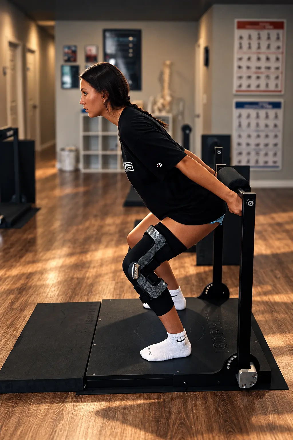 Volleyball athlete completing an individualized isometric training exercise at Sweat Is Free